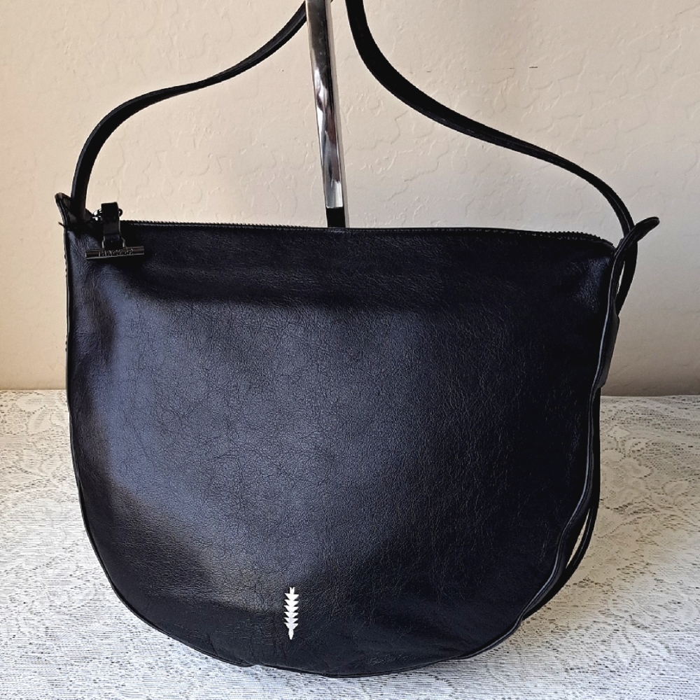 📢Sold‼️ Thacker New York Black Leather Sling Half Moon Hobo Crossbody Bag - Picture 1 of 15